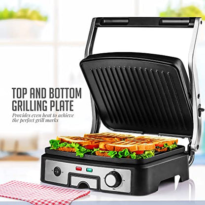 OVENTE Electric Sandwich Maker with Non-Stick Plates, Indicator Lights, Cool Touch Handle, Easy to Clean and Store, Perfect for Cooking Breakfast, Grilled Cheese, Tuna Melts and Snacks, Black GPS401B