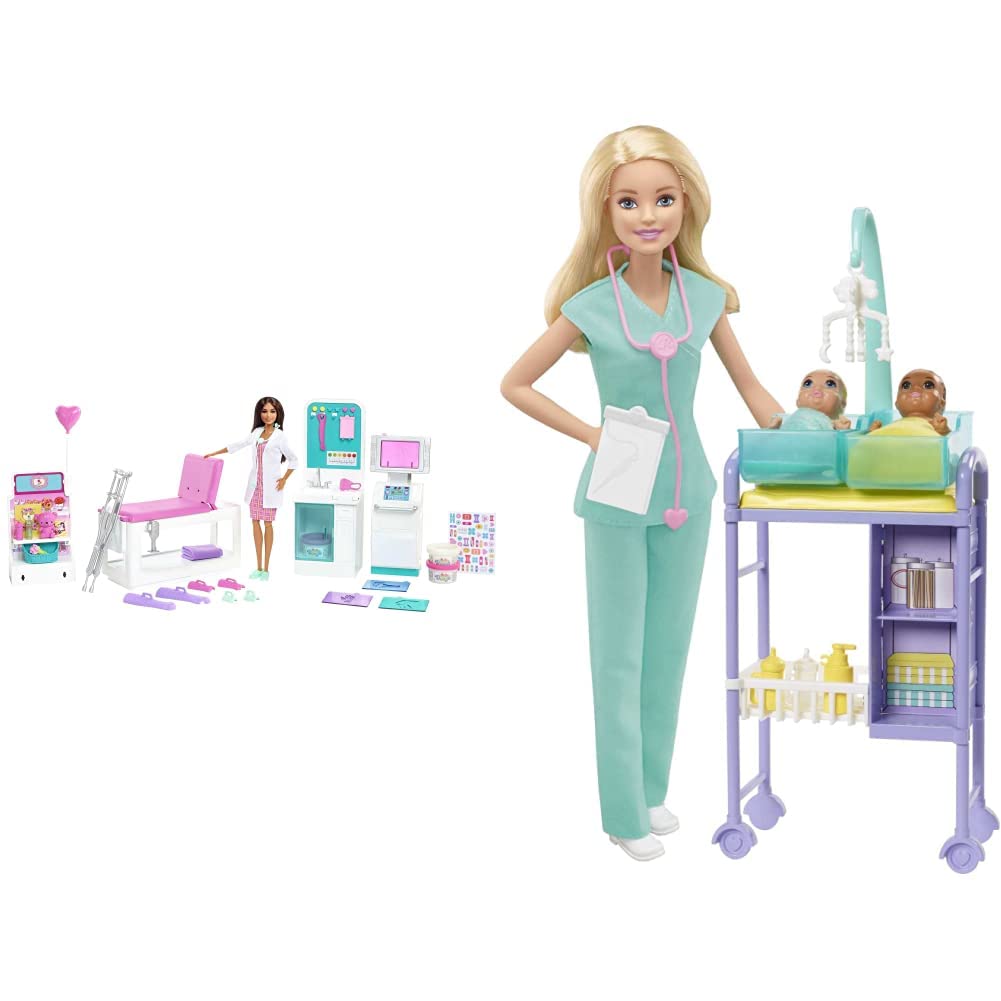 Barbie Careers Doll & Playset, Baby Doctor Theme with Blonde Fashion Doll, 2 Baby Dolls, Furniture & Accessories