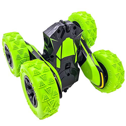 Threeking RC Stunt Cars Remote Control Car Double-Sided Driving 360-degree Flips Rotating Car Toy, Green