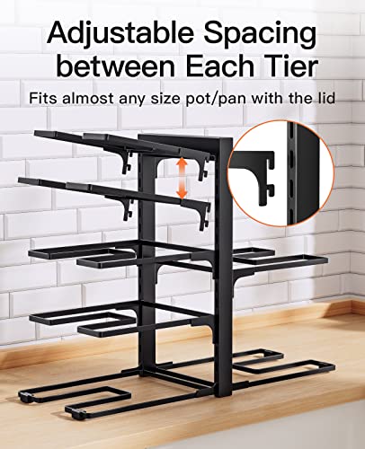 ORDORA Pots and Pans Organizer: Under Cabinet, Adjustable 8-Tier Pot Organizers inside Cabinet, Kitchen Organizers and Storage Fit 6-11 inch Lightweight Cookware