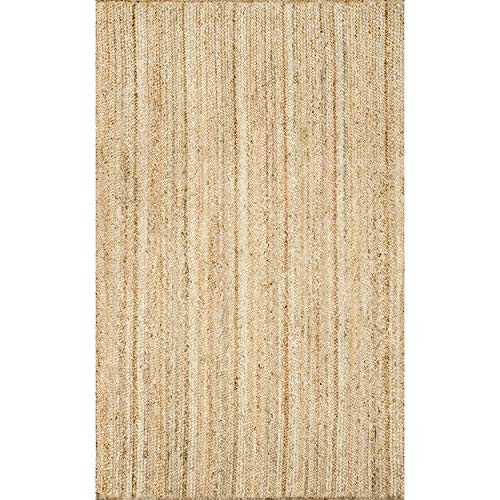 nuLOOM 6x9 Rigo Jute Hand Woven Area Rug, Natural, Solid Farmhouse Design, Natural Fiber, For Bedroom, Living Room, Dining Room, Hallway, Office, Kitchen, Entryway