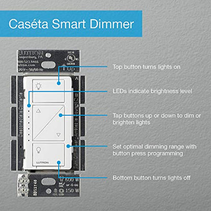 Lutron Caseta Smart Lighting Kit w/ Hub, 2 Original Dimmer Switches, 2 Pico Remotes, & More, for LED Bulbs, Works w/ Alexa, Apple Homekit, Google Home, 150W Single-Pole/3-Way, P-BDG-PKG2W-A