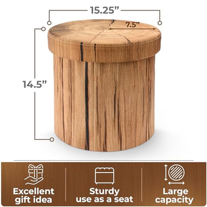 Sorbus Tree Stump Stool, Toy Storage Ottoman 15 Inch Fake Tree Stumps Log Stool Storage, Artificial Tree Trunk, Perfect Footstool Kids Toy Chest, Rustic Log Cabin Decor Bench, Pedestal (2 Pack)