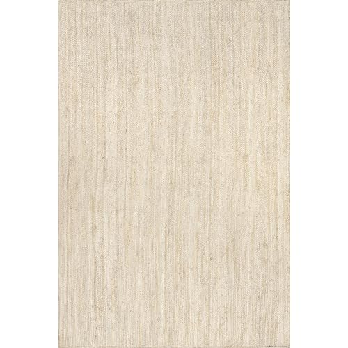 nuLOOM 6x9 Rigo Jute Hand Woven Area Rug, Natural, Solid Farmhouse Design, Natural Fiber, For Bedroom, Living Room, Dining Room, Hallway, Office, Kitchen, Entryway