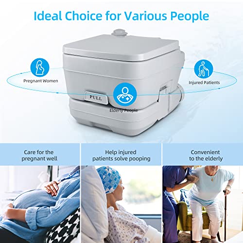 YITAHOME Portable Toilet, Camping Toilet, Travel RV Toilet,5.3 Gallon Detachable Waste Tank, Double Water Spouts, Portable Toilet for Camping, Hiking, Hunting, Boating, Gray