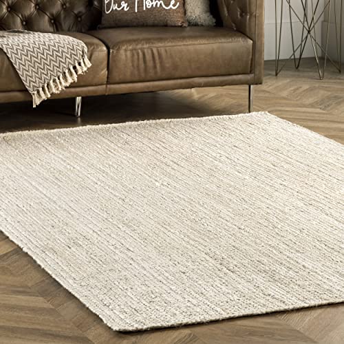 nuLOOM 6x9 Rigo Jute Hand Woven Area Rug, Natural, Solid Farmhouse Design, Natural Fiber, For Bedroom, Living Room, Dining Room, Hallway, Office, Kitchen, Entryway