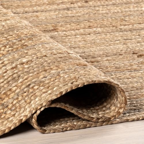 nuLOOM 6x9 Rigo Jute Hand Woven Area Rug, Natural, Solid Farmhouse Design, Natural Fiber, For Bedroom, Living Room, Dining Room, Hallway, Office, Kitchen, Entryway