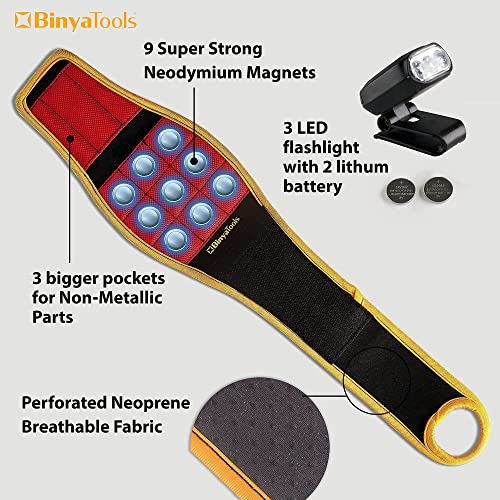 BINYATOOLS Magnetic Wristband with Super Strong Magnets Holds Screws, Nails, Drill Bit. Unique Wrist Support Design Cool Handy Gadget Gifts for Fathers, Boyfriends, Handyman, Electrician