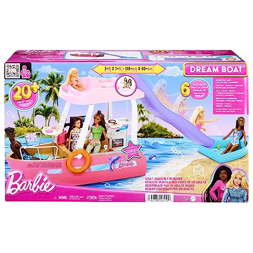 Barbie Toy Boat Playset, Dream Boat with 20+ Ocean-Themed Accessories Sized to Fashion Dolls Including Pool, Slide & Dolphin,