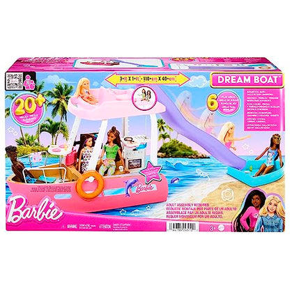 Barbie Toy Boat Playset, Dream Boat with 20+ Ocean-Themed Accessories Sized to Fashion Dolls Including Pool, Slide & Dolphin,