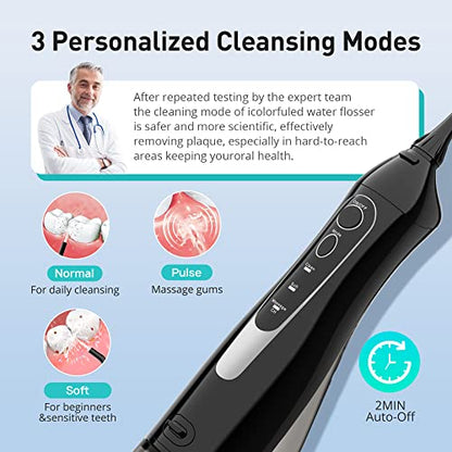 COSLUS Water Dental Flosser Teeth Pick: Portable Cordless Oral Irrigator 300ML Rechargeable Travel Irrigation Cleaner IPX7 Waterproof Electric Waterflosser Flossing Machine for Teeth Cleaning F5020E