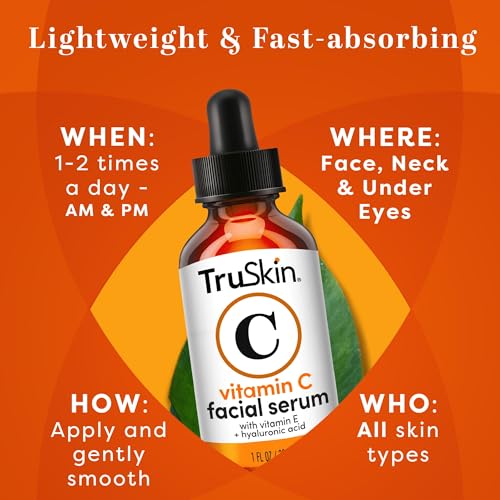 TruSkin Vitamin C Serum – Anti Aging Facial Serum with Vitamin C, Hyaluronic Acid, Vitamin E & More – Brightening Serum for Dark Spots, Even Skin Tone, Eye Area, Fine Lines & Wrinkles, 2 Fl Oz