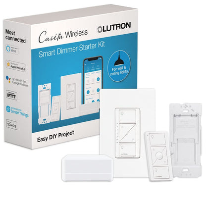 Lutron Caseta Smart Lighting Kit w/ Hub, 2 Original Dimmer Switches, 2 Pico Remotes, & More, for LED Bulbs, Works w/ Alexa, Apple Homekit, Google Home, 150W Single-Pole/3-Way, P-BDG-PKG2W-A