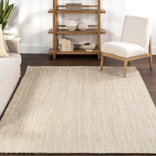 nuLOOM 6x9 Rigo Jute Hand Woven Area Rug, Natural, Solid Farmhouse Design, Natural Fiber, For Bedroom, Living Room, Dining Room, Hallway, Office, Kitchen, Entryway