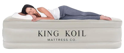 King Koil Plush Pillow Top King Air Mattress with Built-in High-Speed Pump Best for Home, Camping, Guests, 20" King Size Luxury Double Airbed Adjustable Blow Up Mattress, Waterproof, 1-Year Warranty.