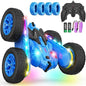 Remote Control Car, Rc Cars Stunt RC Car Toys New Upgraded Strip Lights and Headlights Car Toys Double-Sided 360° Rotating 4WD Rc Drift Truck for Boys Girls Birthday Gift (Blue)