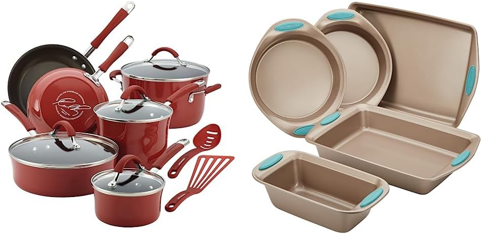 Rachael Ray - 16802 Rachael Ray Cucina Nonstick Cookware Pots and Pans Set, 12 Piece, Sea Salt Gray