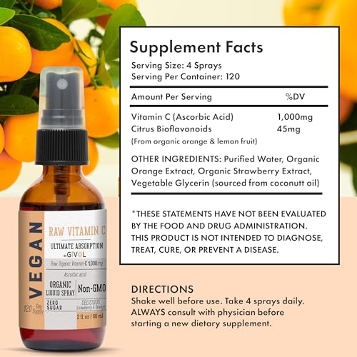 Vitamin C Extra Strength Spray: Daily Absorption Liquid Extract with Lemon, Orange, Strawberry, Rich in Ascorbic Acid, 2oz (60ml) 60 Day Supply