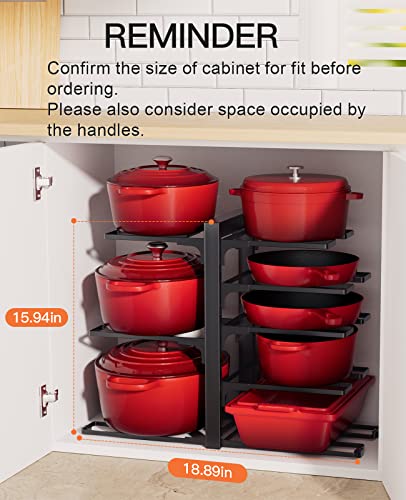 ORDORA Pots and Pans Organizer: Under Cabinet, Adjustable 8-Tier Pot Organizers inside Cabinet, Kitchen Organizers and Storage Fit 6-11 inch Lightweight Cookware