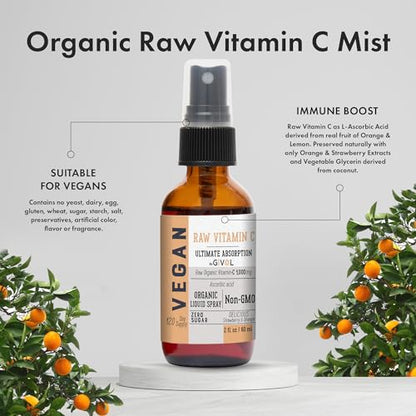 Vitamin C Extra Strength Spray: Daily Absorption Liquid Extract with Lemon, Orange, Strawberry, Rich in Ascorbic Acid, 2oz (60ml) 60 Day Supply