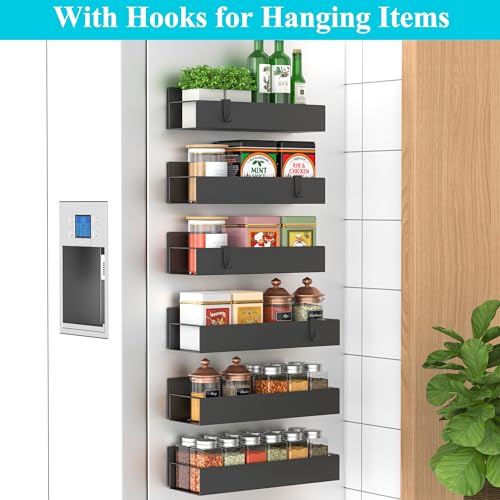 4 Pack Magnetic Spice Storage Rack Organizer for Refrigerator and Oven, Black Fridge Organizers and Storage