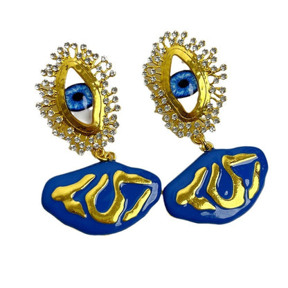 Abstract, unique personality, devil's eye, sparkling diamond earrings, runway style, temperament earrings for women