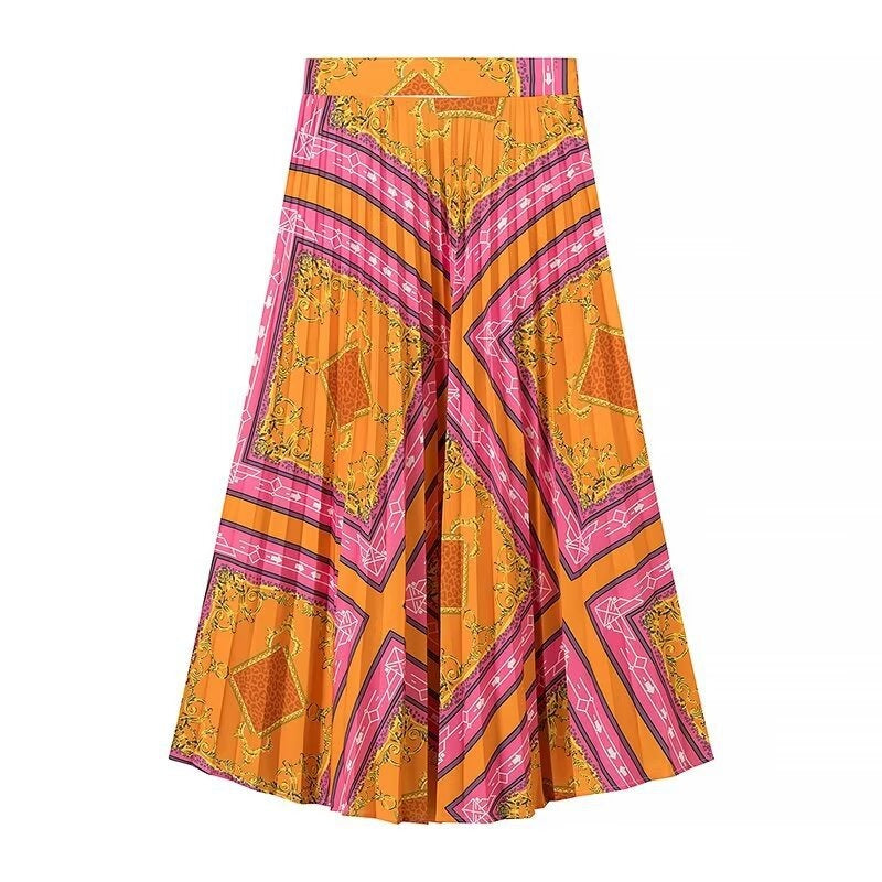 Ethnic style fashion temperament printed pleated set