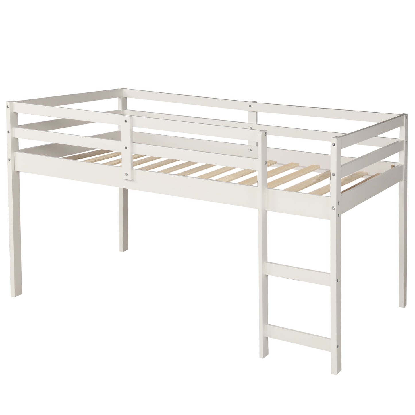 Low Study Twin Loft Bed with Cabinet and Rolling Portable Desk - White (OLD SKU :LP000113AAK)