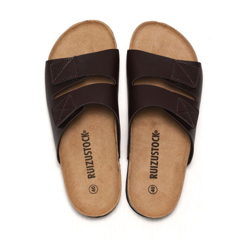 Spring and summer new men's cork slippers Korean style men's sandals Velcro beach shoes