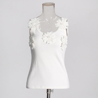 Fashionable hot girl style slim camisole top design with three-dimensional flower small vest for women