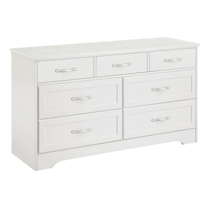 Modern 3 Drawer Bedroom Chest of Drawers with 7 Drawers Dresser Clothes Organizer -Metal Pulls White, 47.6″L x 15.7″W x 26.6″H