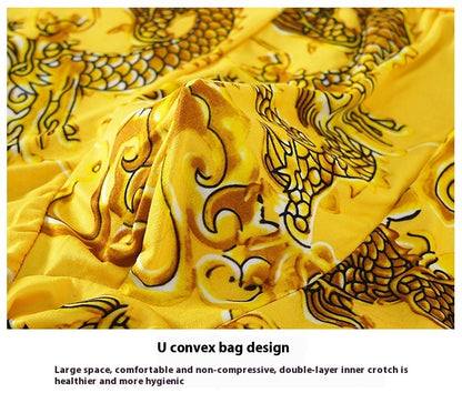 Men's Gold Belt Dragon Print Flower Underwear