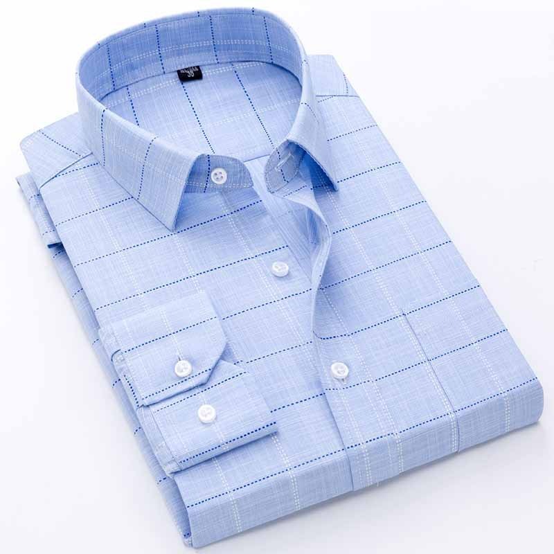 New Slub Cotton Shirt Men's Long Sleeved Plaid Shirt Business Casual Shirt