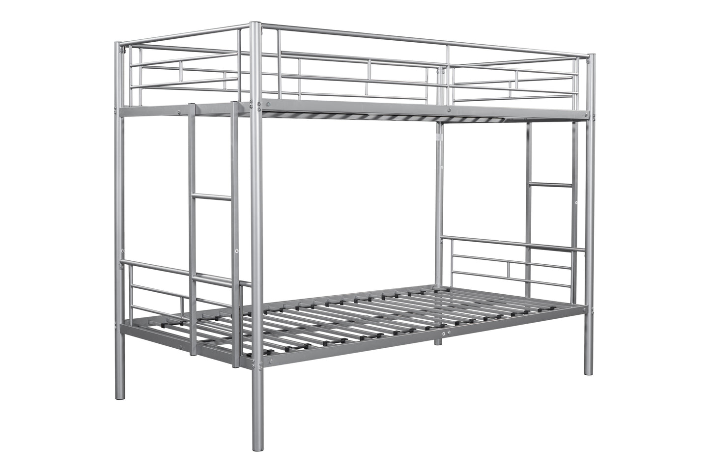 Metal bunk bed/sturdy/noise reduction/2 side ladders/safety guardrails/CPC certification/no spring box required (Silver)