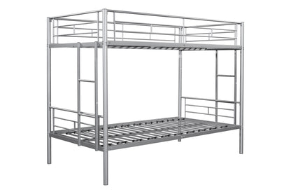 Metal bunk bed/sturdy/noise reduction/2 side ladders/safety guardrails/CPC certification/no spring box required (Silver)