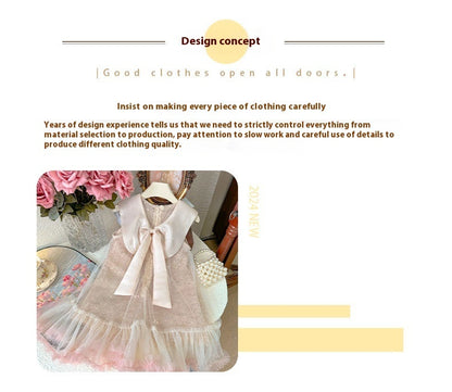 Girls Lapel Bow Dress