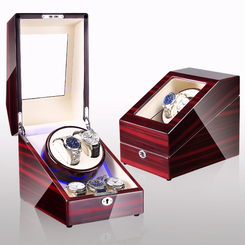 Watch winding box, watch shaker, storage box, LED light, lid open and stop, watch shaker