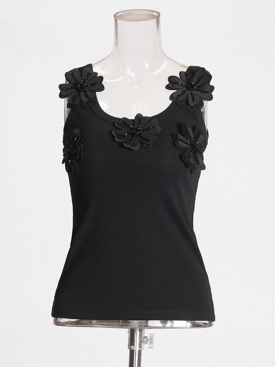 Fashionable hot girl style slim camisole top design with three-dimensional flower small vest for women