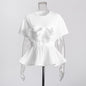 Spring new round neck patchwork pullover with ruffle edge slim fit T-shirt top for women's fashion