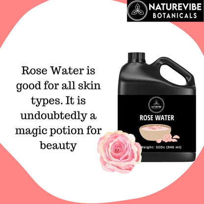 Naturevibe Botanicals Rose Water 32 Ounces | 100% Pure and Natural | Great for Skin Care and Hair Care