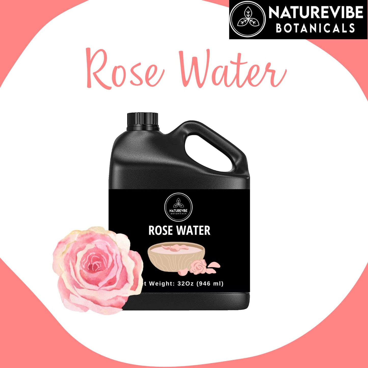 Naturevibe Botanicals Rose Water 32 Ounces | 100% Pure and Natural | Great for Skin Care and Hair Care