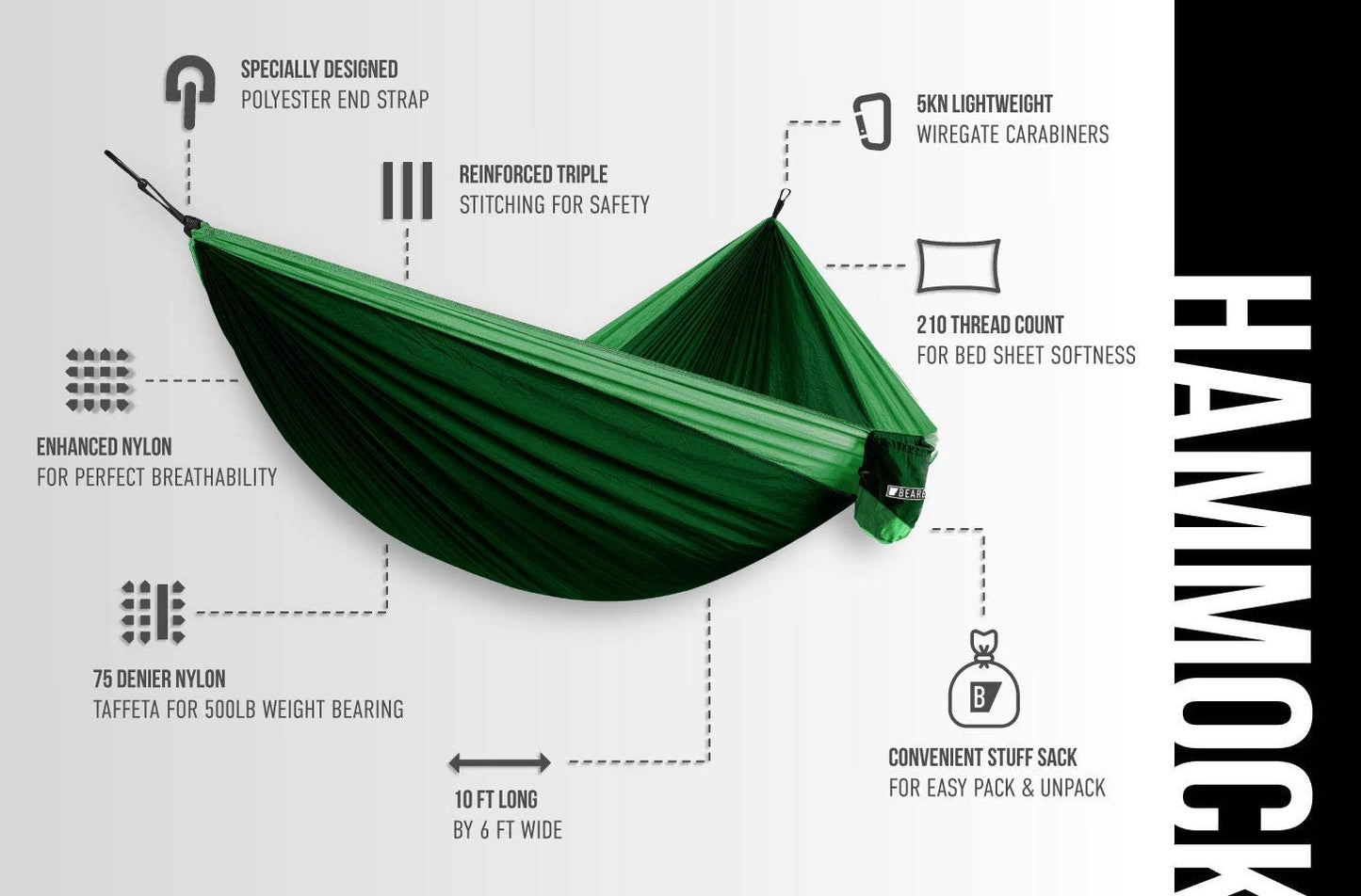 Bear Butt Camping Hammock - Hammock - Camping Gear - 2 Person Hammock - Backpacking Tree Hammock - Double Hammock Camping - Hiking Gear - Portable Hammock for Camping - Travel Hammock - Outdoor