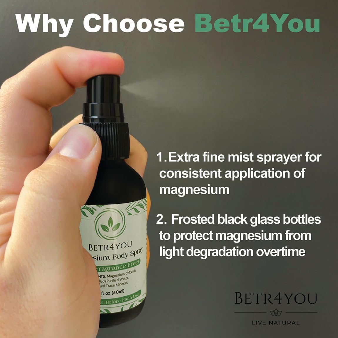 BETR4YOU Official | Topical Magnesium Body Spray | 2 Fl. Oz. | Viral TikTok Product (Pure(Unfragranced))