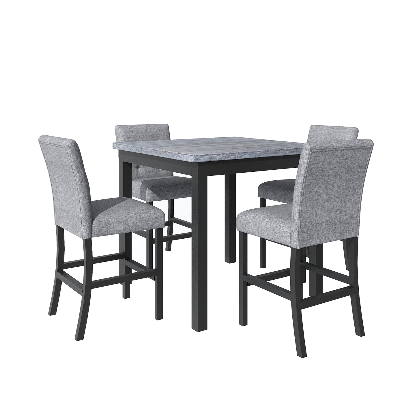 TOPMAX 5-piece cabinet dining table set, wooden square dining table and chairs, and 4 soft cushioned high back chairs in black