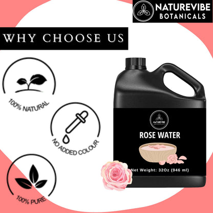 Naturevibe Botanicals Rose Water 32 Ounces | 100% Pure and Natural | Great for Skin Care and Hair Care