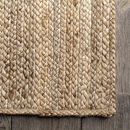 nuLOOM 6x9 Rigo Jute Hand Woven Area Rug, Natural, Solid Farmhouse Design, Natural Fiber, For Bedroom, Living Room, Dining Room, Hallway, Office, Kitchen, Entryway