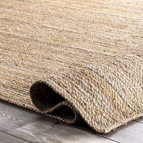 nuLOOM 6x9 Rigo Jute Hand Woven Area Rug, Natural, Solid Farmhouse Design, Natural Fiber, For Bedroom, Living Room, Dining Room, Hallway, Office, Kitchen, Entryway