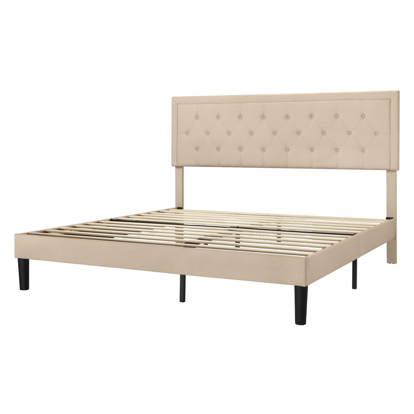 Allewie Queen Size Button Tufted Platform Bed Frame/Fabric Upholstered Bed Frame with Adjustable Headboard/Wood Slat Support/Mattress Foundation/Dark Grey (Queen)