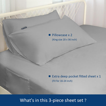 Extra Deep Pocket Queen Sheet Sets for Air Mattress - Deep Pocket Sheets Queen Size Sets - Sheets with Pocket on Side - Easily Fits Extra Deep 16 in to 24 in Pillow Top Air Mattress (Grey)