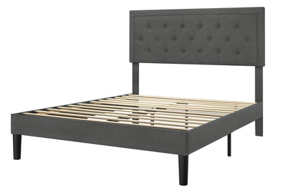 Allewie Queen Size Button Tufted Platform Bed Frame/Fabric Upholstered Bed Frame with Adjustable Headboard/Wood Slat Support/Mattress Foundation/Dark Grey (Queen)